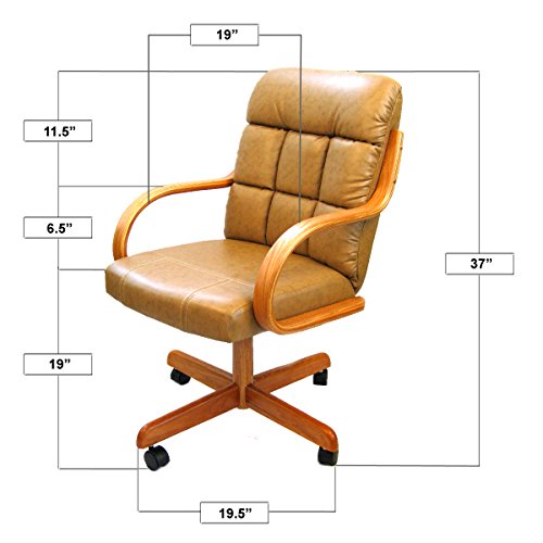 Casual Rolling Caster Dining Chair With Swivel Tilt In Oak Wood With Bonded Leather Seat And Back (1 Chair) #TOP1