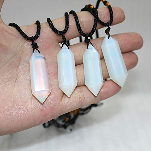 Image of Runyangshi Opal Healing Crystal Pendants, Double Pointed Crystal Quartz Necklace 6 Faceted Chakra Crystal Wand Stone