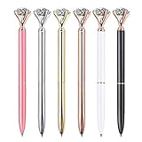 ZZTX 6PCS Big Crystal Diamond Ballpoint Pen Bling Metal Ballpoint Pen Office Supplies, Rose Gold/Gold/Silver/White/Black/Pink