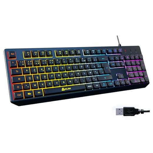 ⭐️KLIM™ Chroma Clavier Gamer AZERTY FR + Durable, Ergonomique, Discret, Waterproof, Touches Silencieuses, USB + Clavier Filaire Rétroéclairé Led pour PC Gaming PS4 Mac + Nouvelle Version 2020 + Noir