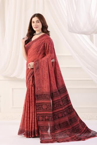 Image of TAMAIRA FASHION Mulmul Pure Cotton Saree For Woman Warli Printed|Office Wear Daily Wear Sarees For Women Without Blouse Piece(Available in 19 Colours)