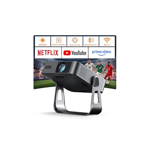 Smart Beamer800ANSI Offizielle App Mini Projektor mit Autofokus Trapezkorrektur VOPLLS 1080P Full HD WiFi6 Bluetooth Beamer 4K Heimkino/Outdoor Klein Projector für Handy (Schwarz)