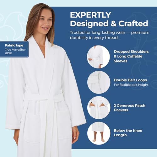 Image of MONARCH Chamois Microfiber Shawl Hotel Robe - Lightweight Absorbent Soft Spa Bathrobe in Cypress