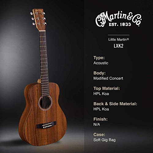 Little Martin Lxk2 Acoustic Guitar With Gig Bag, Koa And Sitka Spruce Hpl Construction, Modified 0-14 Fret, Modified Low Oval Neck Shape #TOP2