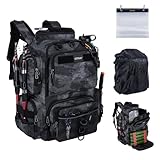 Goture Fishing Backpack,900D Water-Resistant Tackle Backpack with Rod Holders, SBS Zippers,45L Large Fishing Bag Storage Gear Tackle Bag with Rain Cover, Bottle Holder for Travel Camping Hiking