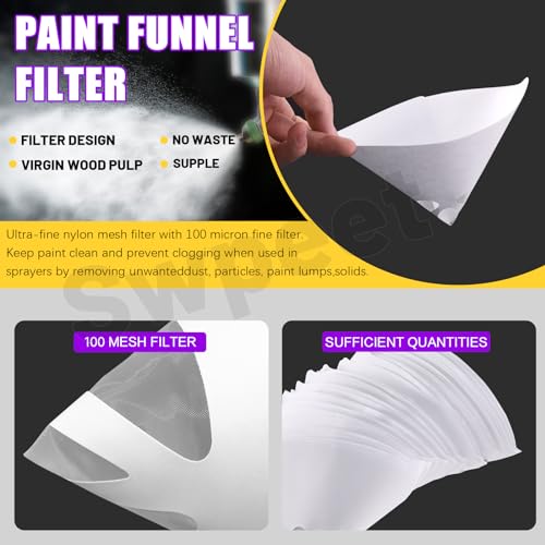 Swpeet 52Pcs 15 Global Gravity Feed Lack Spritzpistole Halter Stand mit Siebhalter, 12CM Silikon Trichter, 100 Mikron Farbfilter mit feinem Nylon Mesh Sortiment Kit für HVLP Home Auto Spritzpistole