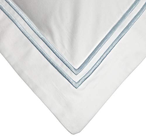 Amazon Brand – Pinzon Hotel Stitch 400TC 100% Egyptian Cotton Sham, Standard, White with Light Aqua Embroidery - Thumbnail 2