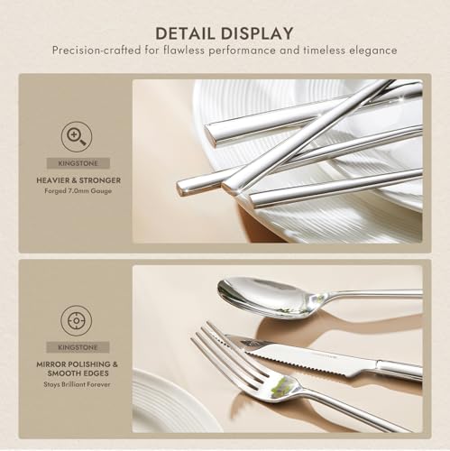 KINGSTONE Silverware Set with Steak Knives, 36-Piece Forged Flatware Set Cutlery Set Premium Stainless Steel, Service for 6, for Kitchen, Home, Wedding, Party, Mirror Polished and Dishwasher Safe - Image 7