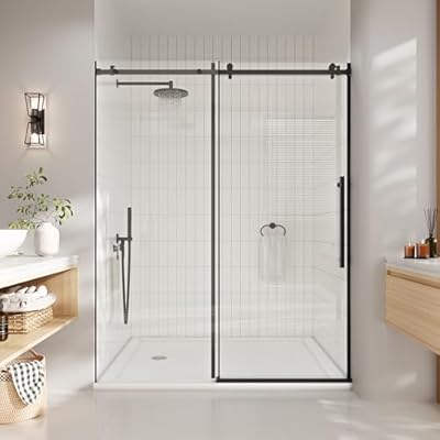 50-54 in. w x 72 in. h Frameless Sliding Glass Shower Door, 5/16" Clear Tempered Glass, Matte Black Frame for Walk-in Shower, Frameless Bypass Design with Smooth & Quiet Operation