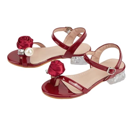 Girls Summer Low Heels Pearl Rhinestone Flower Sandals Princess