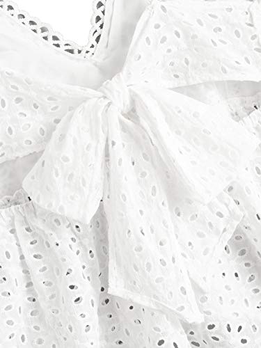 Sweatyrocks Women's Sexy Eyelet V Neck Knot Back Camisole Peplum Cami Top # White M #TOP2