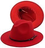 Fedora Hats for Women Fashion Wool hat Belt Buckle Red Fedora Hat