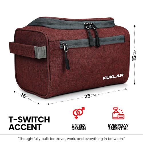 Image of KUKLAR Large Travel Toiletry Bag for Men, Water-Resistant Canvas Dopp Kit with Front Zipper Pocket, Portable Bathroom Hygiene & Grooming Organizer Bag for Vacation & Gym(Maroon)