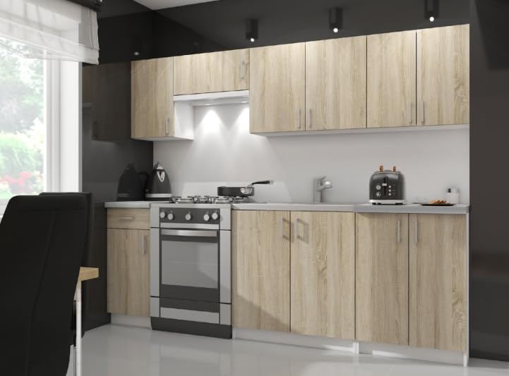 BDW - Armadio da cucina - Armadio cucina con ante e piano di lavoro - Armadio 80 cm di larghezza, 85 cm di altezza - cucine singole, mobili da cucina Oggetti (bianco/rovere Sonoma)