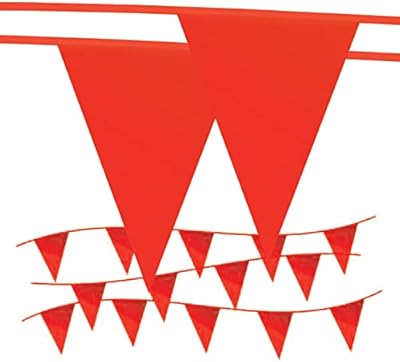 Pennant Banner Flags - OSHA 500lb Rated Safety Rooftop Flagging Barrier Traffic Party & Events - 105ft Strand Fade Resistant (Red, 12"x18"x105ft) …