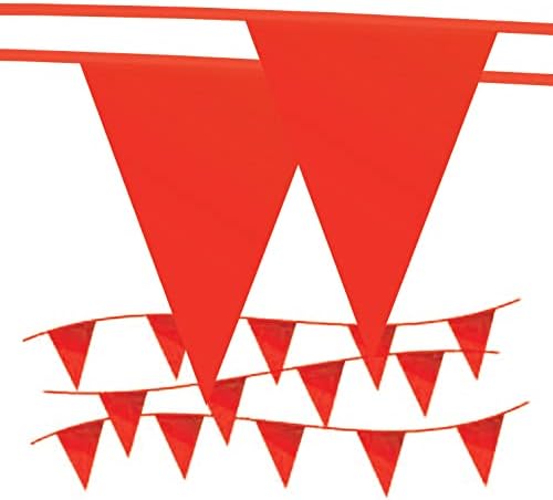 Pennant Banner Flags - OSHA 500lb Rated Safety Rooftop Flagging Barrier Traffic Party & Events - 105ft Strand Fade Resistant (Red, 12"x18"x105ft) …