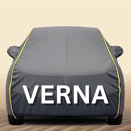 Image of 100% Waterproof Verna Car Cover Heavy Duty - Premium Polyester Car Body Cover, All Weather Outdoor Protection, UV Resistant, Dustproof, Windproof, Heat Resistant, Scratch Resistant (Grey)