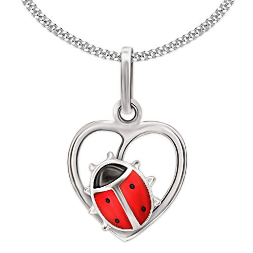 CLEVER SCHMUCK Collier coccinelle petit cœur 10 mm rouge & noir & chaîne gourmette 38 cm en argent sterling 925 pour fille dans un emballage bijoux, Argent sterling, Sans pierre Cover