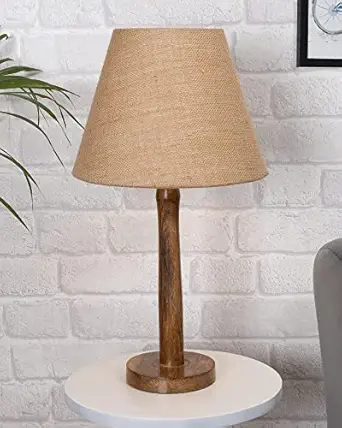 Homesake Table Lamps for Home Decoration Items, Side Table Lamp for Bedroom Decoration Items, Night Lamp for Bedroom Table, Balcony/Room Decoration Items for Home Decor, Nordic - (Wooden Base, Jute)