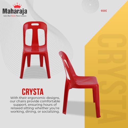Image of MAHARAJA 100% Virgin Plastic Chair | Stackable | Armless | for Home, Garden, Restaurants and Office (Red, Pack of 4)