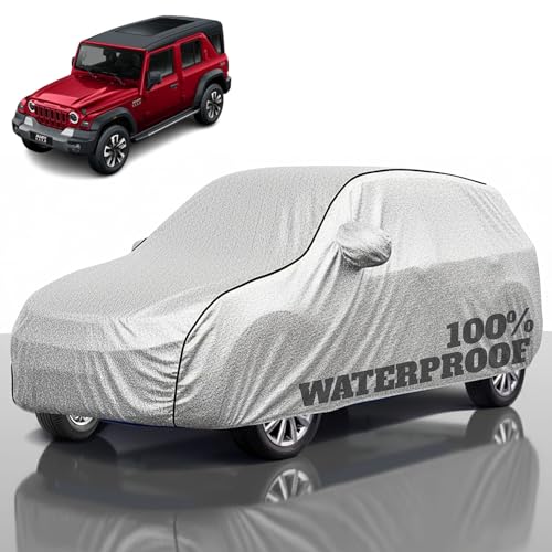 Image of Premium Polyester Car Cover Thar Roxx All-Weather Protection from Rain, Dust & Sun | UV Resistant Fabric | Full Body Secure Fit for Outdoor & Indoor Parking Silver