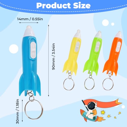 24 Stück Raketen Mini Taschenlampe Schlüsselanhänger Kinder, 4 Farben Mini Taschenlampe Schlüsselanhänger, Raketen Mini Taschenlampe, Mitgebsel Kindergeburtstag Handtaschen, Rucksack-Ornamente