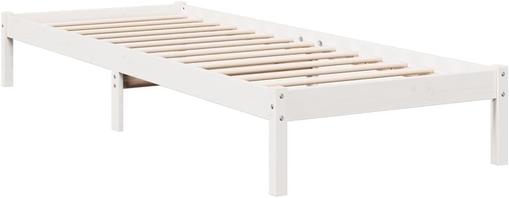 vidaXL Solid Pine Wood Single Bed Frame - Extra Long 80x220 cm White - Sturdy Slats and Legs - Bedroom Furniture