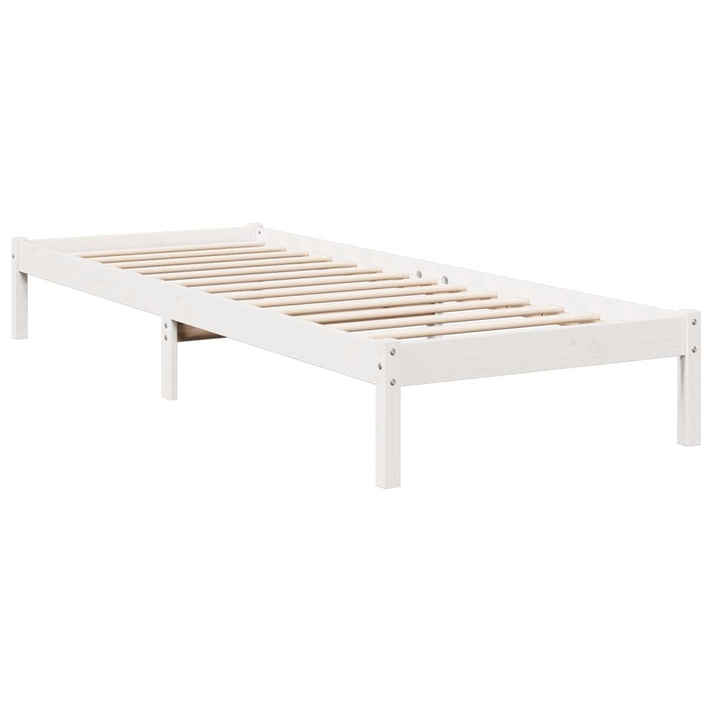 vidaXL Solid Pine Wood Single Bed Frame - Extra Long 80x220 cm White - Sturdy Slats and Legs - Bedroom Furniture