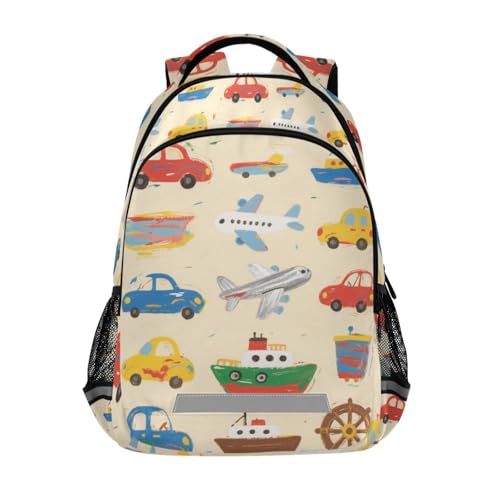 miaozhen Mochilas grandes para niños con diseño de caricaturas coloridas de coches y barcos y aviones para la escuela con gran bolsa de libros para adolescentes y niñas, bulto para ni?os, mochilas