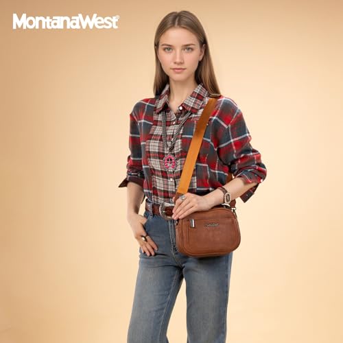 Image of Montana West Crossbody Bags for Women Cow Print Purse Triple Zip Shoulder Handbags with Wide Strap