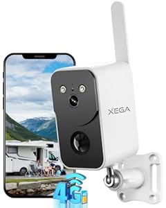 Xega 4G LTE Überwachungskamera mit SIM Karte 10000mAh Akku – Drahtlose Außen Innen Tragbare Kamera mit Farbnachtsicht Scheinwerfer Sirene Sofortige APP-Alert, IP66 Wetterfest (WiFi Nicht Unterstützt)