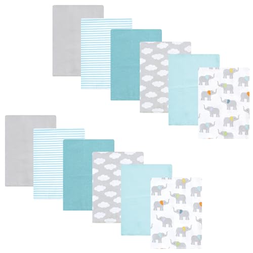 Image of Hudson Baby Unisex Baby Flannel Burp Cloth 12pk, Teal Elephant, One Size