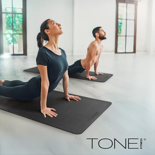 TONE Fitness Yoga Mat 1/4" Thick Non Slip Exercise & Pilates Mat for Home Workouts with Carrying Strap | V Pattern | Black by Tone Fitness - Image 7