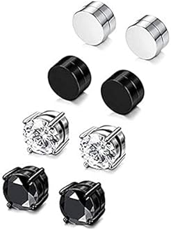 Stainless Steel Magnetic Non-piercing Biker Stud Earrings Set Piercing Huggie Small Hoop Surgical Steel Earring Stud Set Cubic Zirconia Hypoallergenic Earring for Mens Women