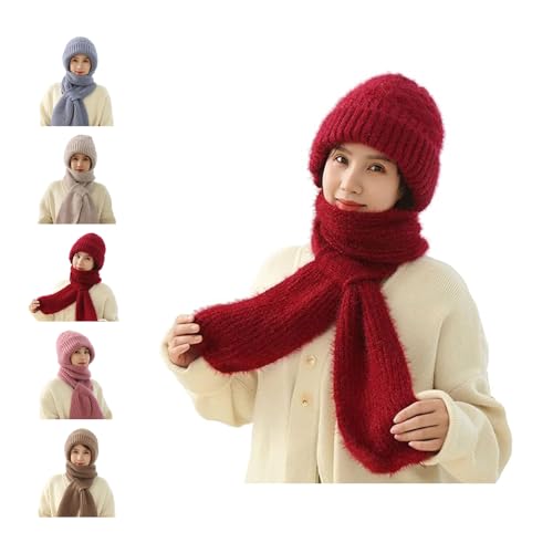 Integrated Ear Protection Windproof Cap Scarf, Thickened and Warm Knitted Hat Scarf, Winter Hat and Scarf Set for Women