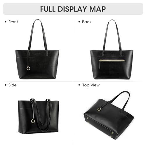 Image of Kattee Vintage Genuine Leather Work Tote for Women | Spacious interior with a zip compartment for organized work, travel, and everyday essentials.