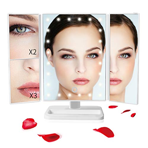 Makeup Mirror with 24 LED Lights Lighted Vanity Mirrors Touch Control Adjustable 180° Rotation Portable 3X/2X Magnification Mirrors for Girl Women