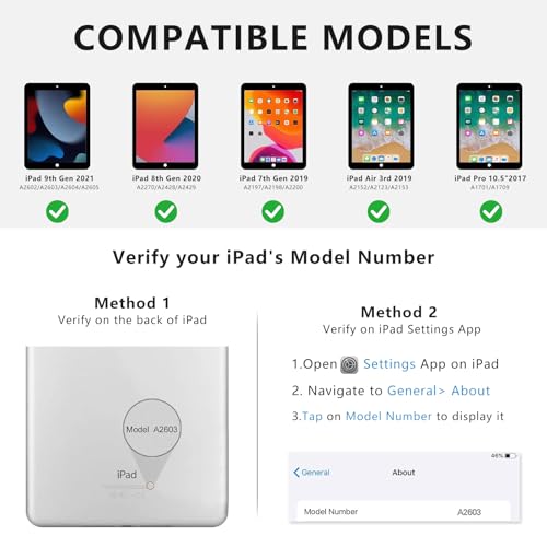 MMK Keyboard Case for iPad 10.2 9th Generation(2021)/ 8th Gen(2020)/ 7th Gen(2019) with Pencil Holder, Magnetic Detachable Bluetooth Wireless Keyboard for iPad Air 3 10.5 2019, iPad Pro 10.5 2017