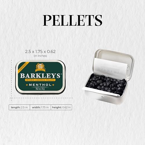Barkleys Black Licorice Candy with Menthol, Licorice Pellets Covered with Refreshing Menthol- Gluten Free Licorice, Vegan (1 Can x 16 gr.)