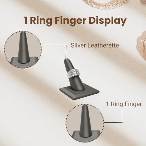 Image of Novel Box Single Finger Steel Gray Ring Stand Holder Jewelry Display 2X2X2 + NB Cleaning Cloth