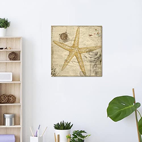 Cadre déco étoile de mer en bois avec motif journal rétro chic