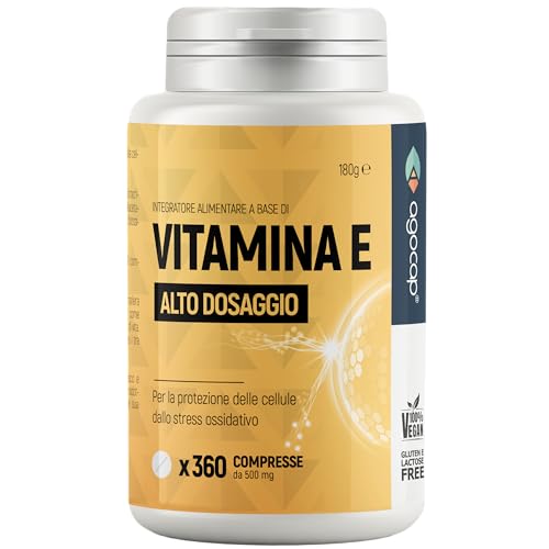Vitamina E, 360 compresse | Prodotto in Italia, alto dosaggio | Vitamina E pura, massimo dosaggio consentito dalla normativa Italiana | Agocap, integratore vitamina e, tocoferolo puro