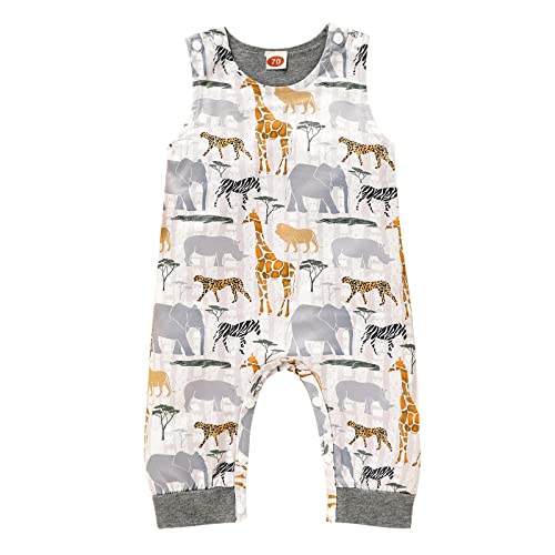 Grnshts Baby Boy Animal Print Romper Infant Sleeveless Jumpsuit Bodysuit Dungarees One-Piece Playsuit Clothes (Gray, 0-3 Months) #TOP13