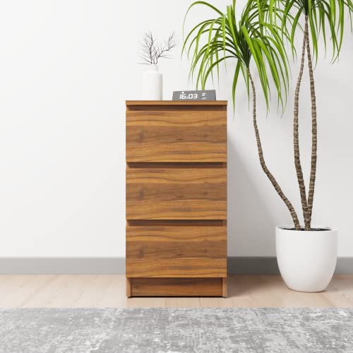 Image of VIKI Dresser with 3 Drawers, Chest of 3 Drawers,Clothes Storage, Organizer Unit for Bedroom, Hallway, Entryway,Easy Pull Drawers, Width 40cms, Brussel Walnut Colour | 1 Year Warranty