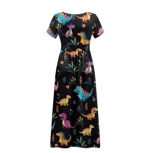 Image of Women's Fall Summer Short Sleeve Ankle Length V-Neck Party Dress with Pockets Size S-3XL