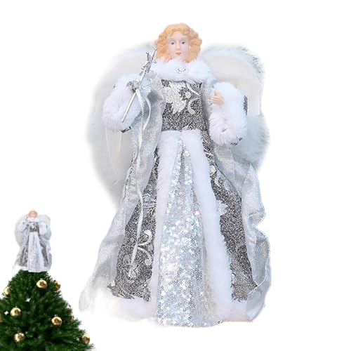 Moreeulsi Adorno para árbol de ángel de Navidad,Ángel de adorno para árbol de Navidad - Figura decorativa de ángel con alas - Figura decorativa de ángel de Navidad con alas para decoración de árbol de