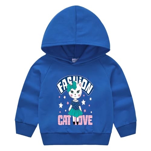 Kids Girls Fall Hooded Sweatshirts Cartoon Cat Long Sleeve Relaxed Athletic Pullovers Boys Fall Warm Cozy Casual Tops