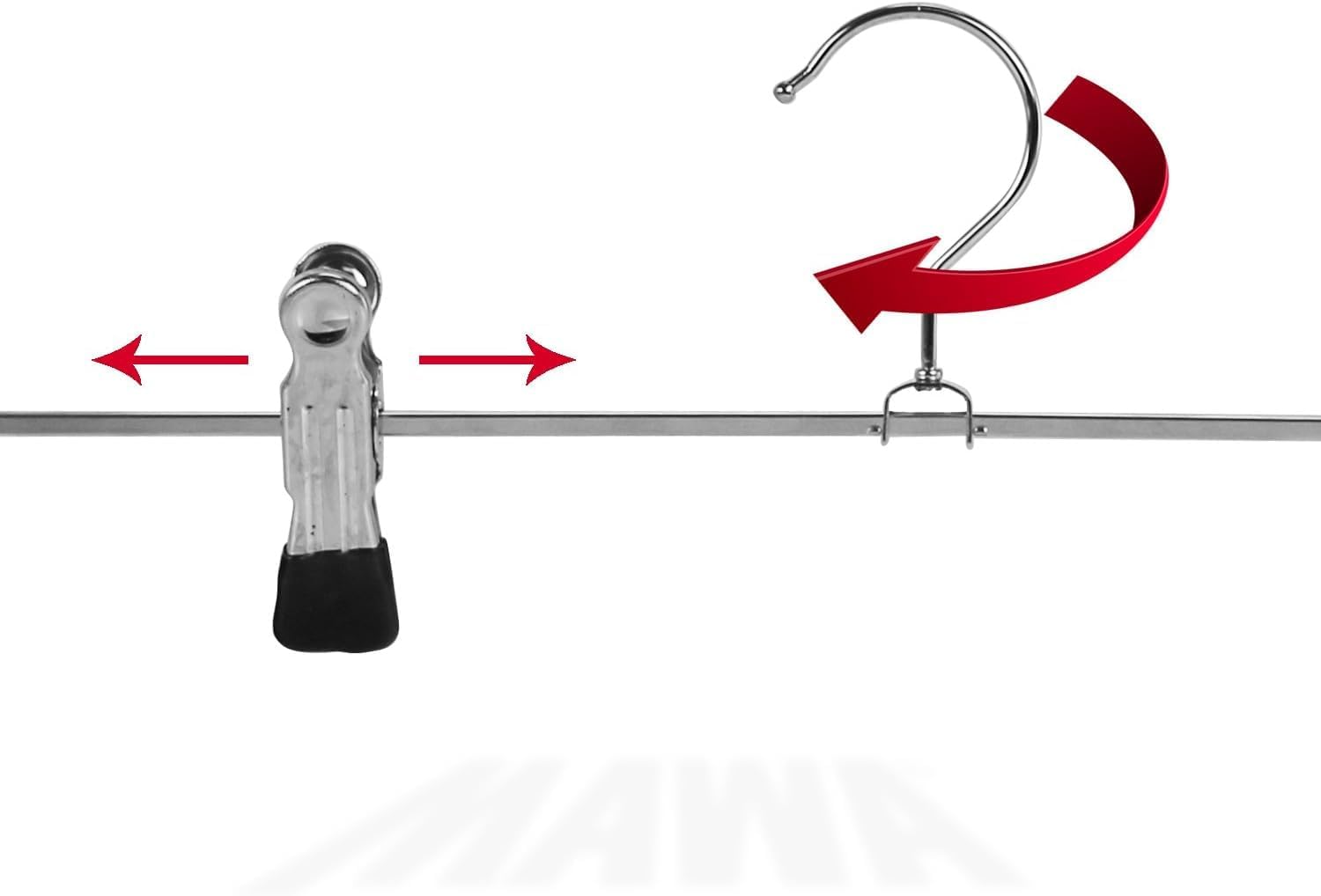 Mawa by Reston Lloyd Non-Slip Space-Saving Clothes Hanger For Pants & Skirts with Two Extra Large Clips, 15 3/4 inch, Style K/40DG, Set of 10, Black