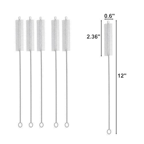 Image of Straw Cleaner Brush in 6 PCS Extra Long 12 Inch, for 20 /30 /40 oz Water Bottles, Insulated Bottles, Cup and Tubes, 0.6 Inch Wide Stainless Steel Nylon Straw Cleaner Brush, Reusable