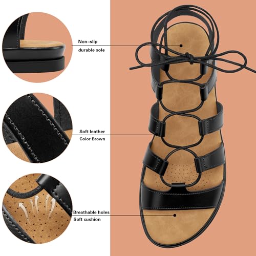 Image of HARENCE Summer Flat Sandals for Women: Comfortable Strappy Cross Lace Up Gladiator Flats Shoes Dressy Casual Non Slip Walking Sandal